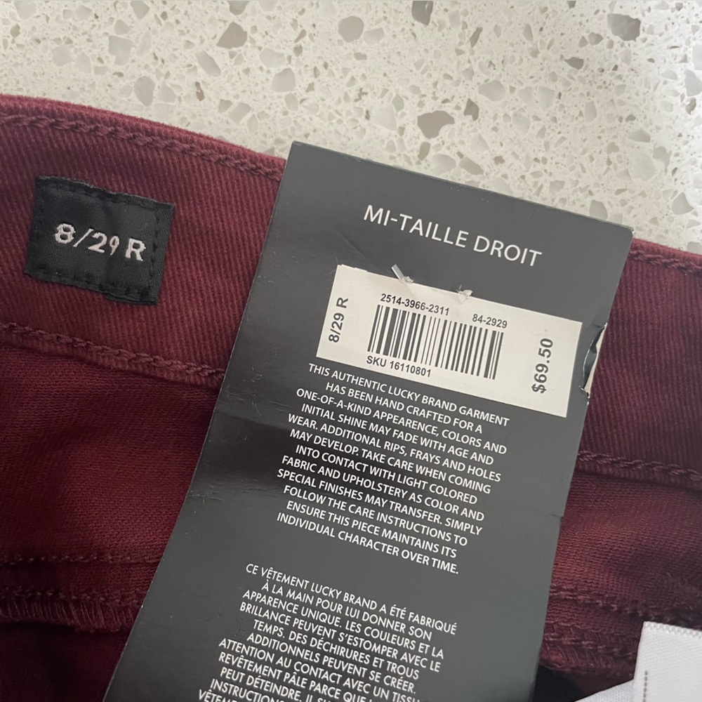 NWT 🦋 LUCKY BRAND Wine Straight Leg pants | Size: 8/29 - Picture 9 of 13